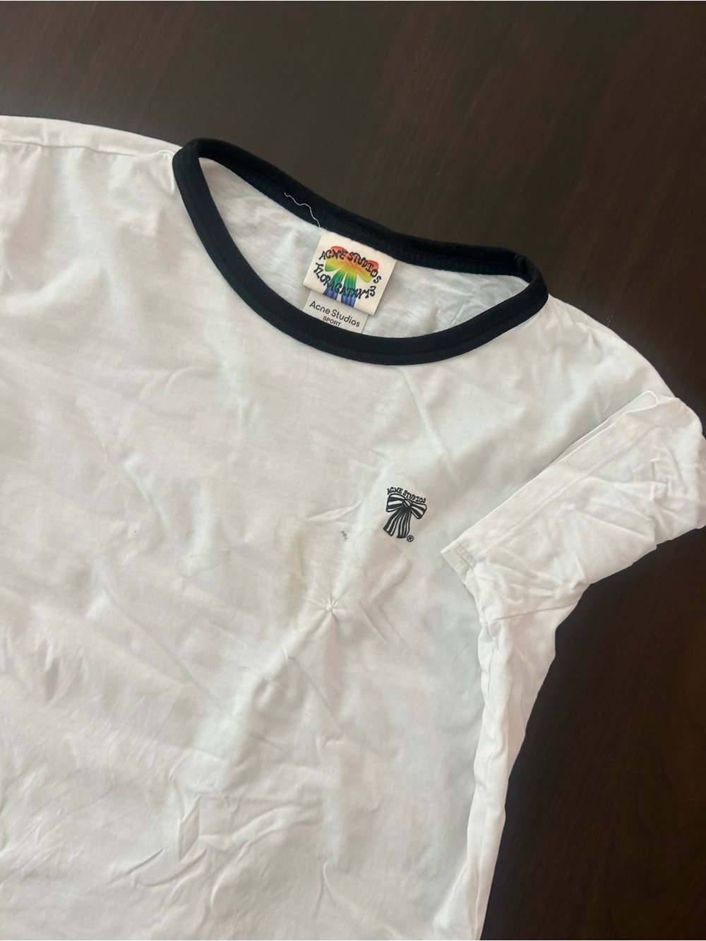 Acne Studios Sport Floragatan 13 White Bow Logo Ringer With Black Trim Size M